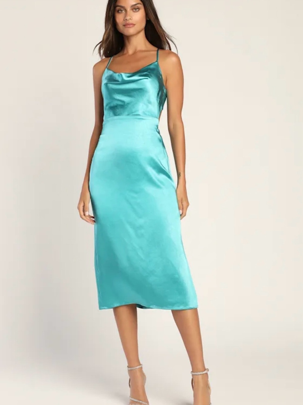 Lulu's Teal Cowl Neck Midi Dress